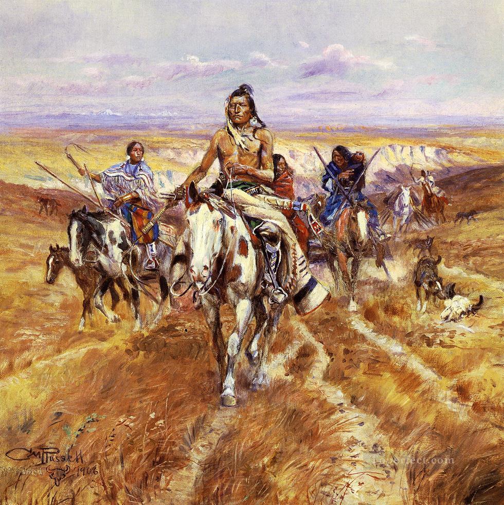 When the Plains Were His Indians western American Charles Marion Russell Oil Paintings